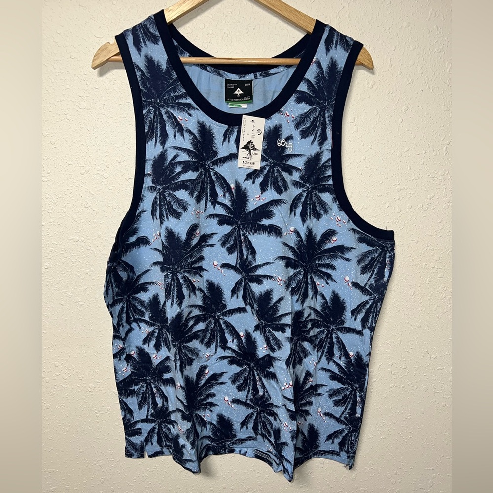 NWT LRG Lifted Research Group Men’s Graphic Tank‎ Top Palm Trees Blue Siz…